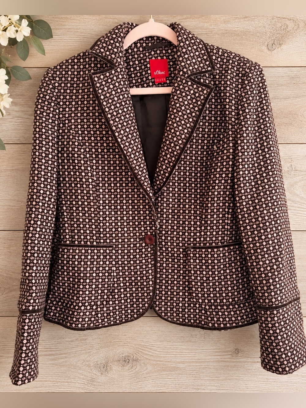 s.Oliver Tweed Blazer Velvet Trim Academia Jacket Women’s M